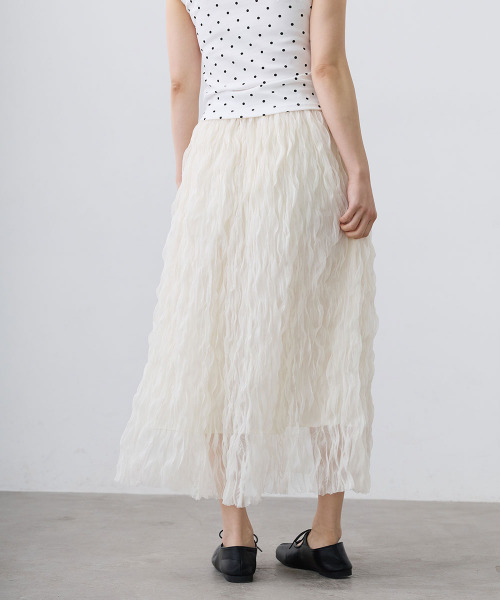 Mirette（ミレット）の「ワッシャーチュールロングスカート / Washer Tulle Long Skirt（スカート・レディース・オフホワイト/ブラック・FREE）」の22枚目の写真