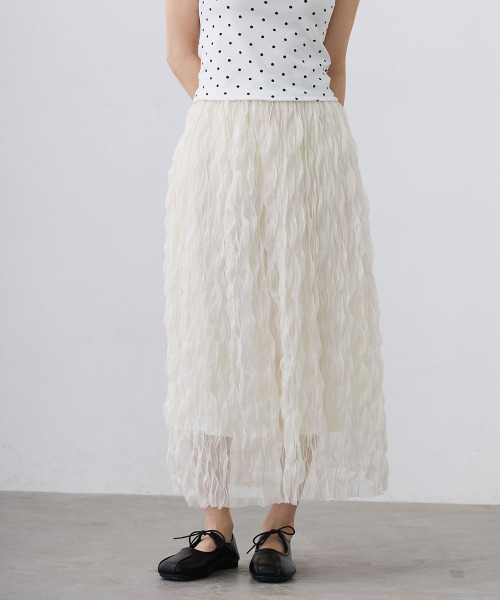 Mirette（ミレット）の「ワッシャーチュールロングスカート / Washer Tulle Long Skirt（スカート・レディース・オフホワイト/ブラック・FREE）」の15枚目の写真