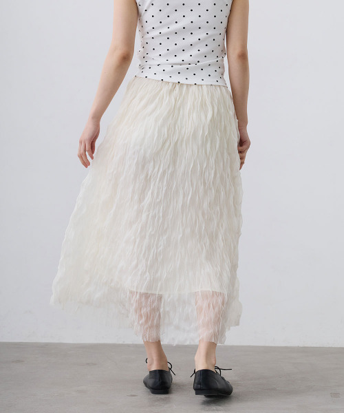 Mirette（ミレット）の「ワッシャーチュールロングスカート / Washer Tulle Long Skirt（スカート・レディース・オフホワイト/ブラック・FREE）」の16枚目の写真