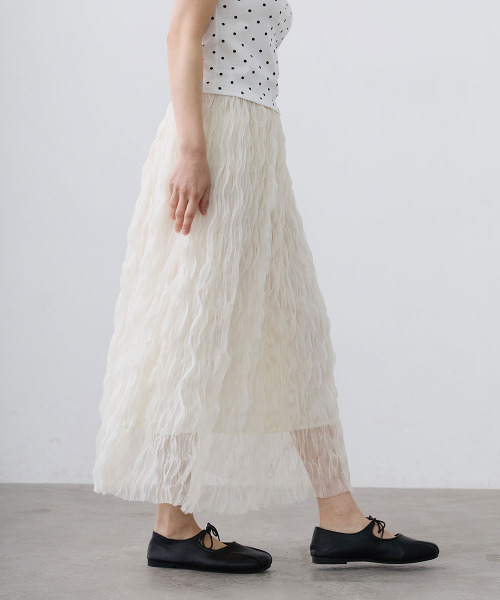Mirette（ミレット）の「ワッシャーチュールロングスカート / Washer Tulle Long Skirt（スカート・レディース・オフホワイト/ブラック・FREE）」の17枚目の写真