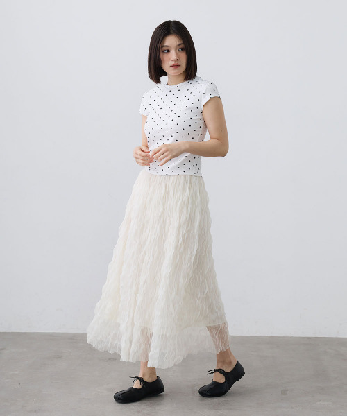 Mirette（ミレット）の「ワッシャーチュールロングスカート / Washer Tulle Long Skirt（スカート・レディース・オフホワイト/ブラック・FREE）」の19枚目の写真