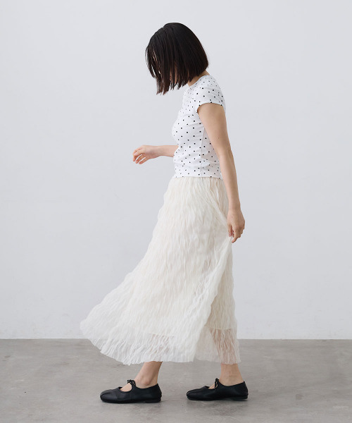 Mirette（ミレット）の「ワッシャーチュールロングスカート / Washer Tulle Long Skirt（スカート・レディース・オフホワイト/ブラック・FREE）」の3枚目の写真