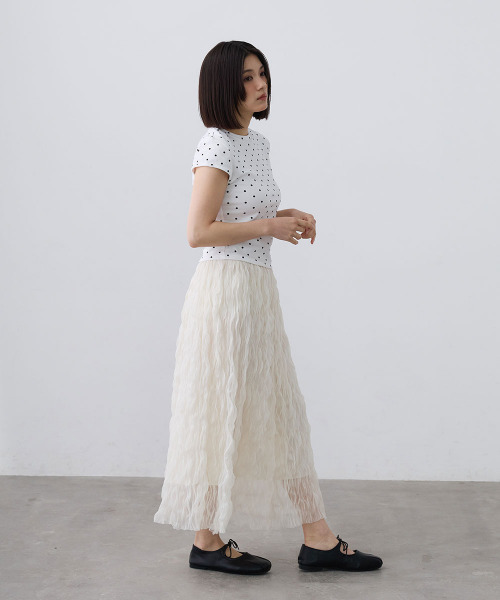 Mirette（ミレット）の「ワッシャーチュールロングスカート / Washer Tulle Long Skirt（スカート・レディース・オフホワイト/ブラック・FREE）」の4枚目の写真