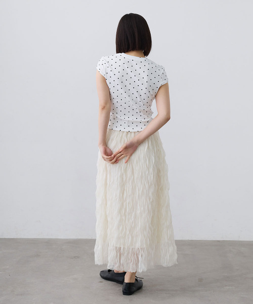 Mirette（ミレット）の「ワッシャーチュールロングスカート / Washer Tulle Long Skirt（スカート・レディース・オフホワイト/ブラック・FREE）」の5枚目の写真