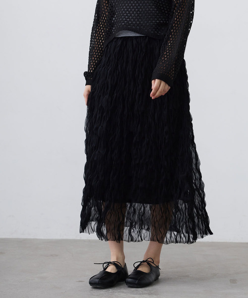 Mirette（ミレット）の「ワッシャーチュールロングスカート / Washer Tulle Long Skirt（スカート・レディース・オフホワイト/ブラック・FREE）」の6枚目の写真