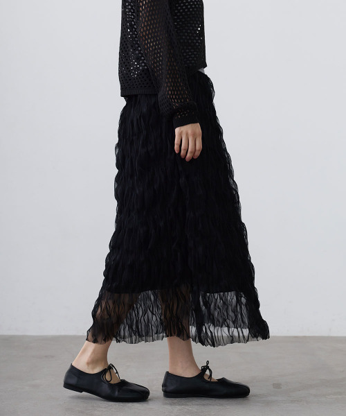 Mirette（ミレット）の「ワッシャーチュールロングスカート / Washer Tulle Long Skirt（スカート・レディース・オフホワイト/ブラック・FREE）」の7枚目の写真