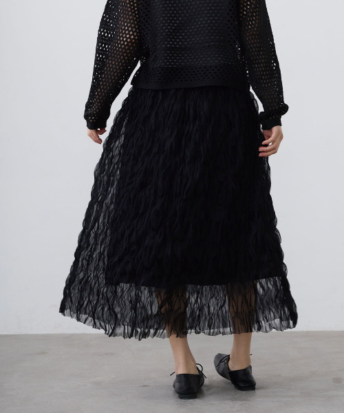 Mirette（ミレット）の「ワッシャーチュールロングスカート / Washer Tulle Long Skirt（スカート・レディース・オフホワイト/ブラック・FREE）」の8枚目の写真