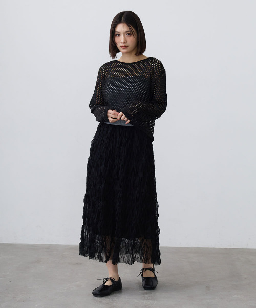 Mirette（ミレット）の「ワッシャーチュールロングスカート / Washer Tulle Long Skirt（スカート・レディース・オフホワイト/ブラック・FREE）」の9枚目の写真