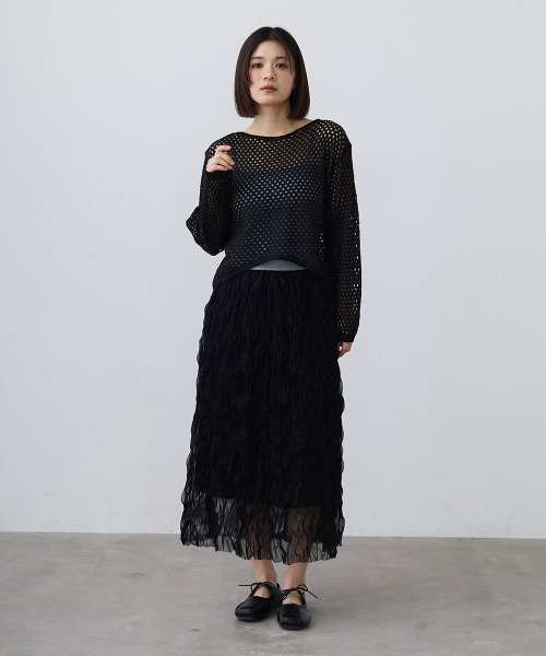 Mirette（ミレット）の「ワッシャーチュールロングスカート / Washer Tulle Long Skirt（スカート・レディース・オフホワイト/ブラック・FREE）」の10枚目の写真