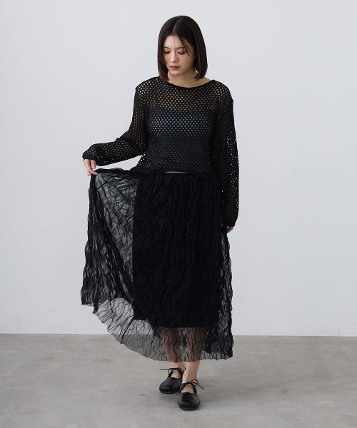 Mirette（ミレット）の「ワッシャーチュールロングスカート / Washer Tulle Long Skirt（スカート・レディース・オフホワイト/ブラック・FREE）」の11枚目の写真
