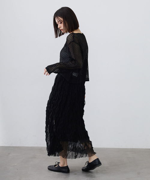 Mirette（ミレット）の「ワッシャーチュールロングスカート / Washer Tulle Long Skirt（スカート・レディース・オフホワイト/ブラック・FREE）」の12枚目の写真
