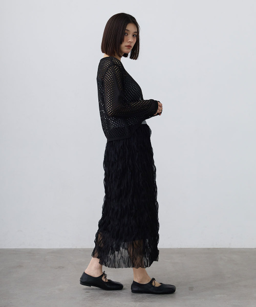 Mirette（ミレット）の「ワッシャーチュールロングスカート / Washer Tulle Long Skirt（スカート・レディース・オフホワイト/ブラック・FREE）」の13枚目の写真