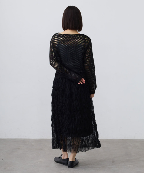 Mirette（ミレット）の「ワッシャーチュールロングスカート / Washer Tulle Long Skirt（スカート・レディース・オフホワイト/ブラック・FREE）」の14枚目の写真