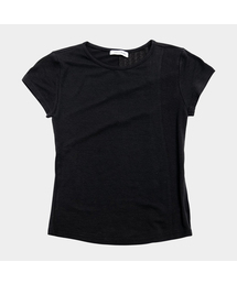 PLACE STUDIO | バッククロスレース配色ポイントベーシックセミクロップウィメンズ半袖Tシャツ[ブラック](Tシャツ/カットソー)