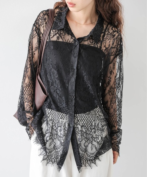 AMELY(エミリー)の「総レース シアーシャツ(シャツ/ブラウス・レディース・ホワイト/ブラック・フリー)」の2枚目の写真