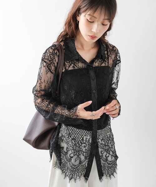 AMELY(エミリー)の「総レース シアーシャツ(シャツ/ブラウス・レディース・ホワイト/ブラック・フリー)」の17枚目の写真