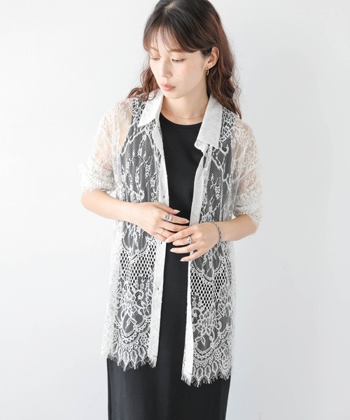 AMELY(エミリー)の「総レース シアーシャツ(シャツ/ブラウス・レディース・ホワイト/ブラック・フリー)」の8枚目の写真