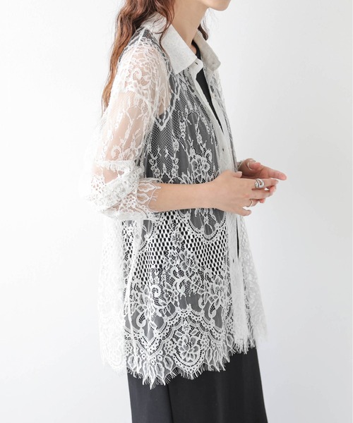 AMELY(エミリー)の「総レース シアーシャツ(シャツ/ブラウス・レディース・ホワイト/ブラック・フリー)」の10枚目の写真