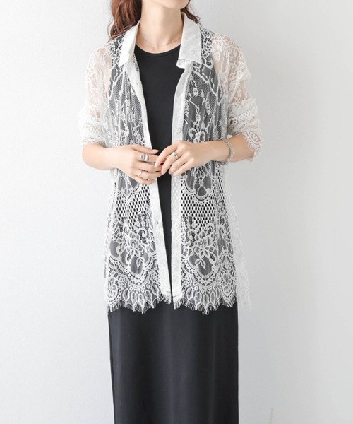 AMELY(エミリー)の「総レース シアーシャツ(シャツ/ブラウス・レディース・ホワイト/ブラック・フリー)」の4枚目の写真