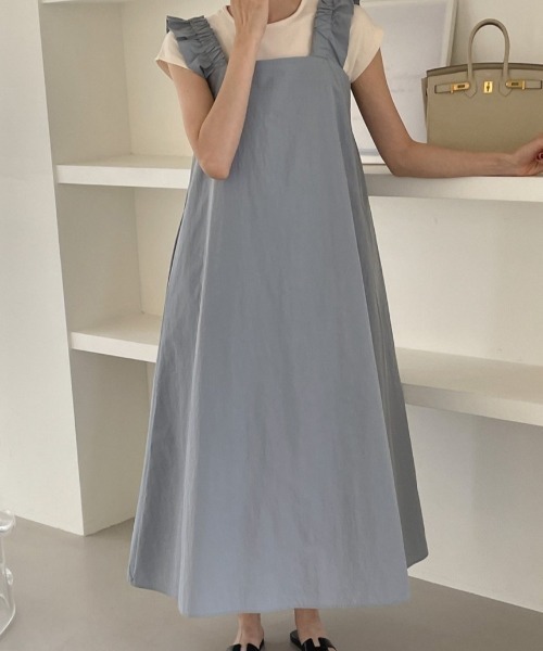 YUGA(ユーガ)の「YUGA_YGMC Korean-style Frill-sleeve resort dress(ワンピース・レディース・ライトブルー/ライトベージュ・FREE)」の13枚目の写真
