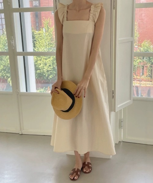 YUGA(ユーガ)の「YUGA_YGMC Korean-style Frill-sleeve resort dress(ワンピース・レディース・ライトブルー/ライトベージュ・FREE)」の9枚目の写真