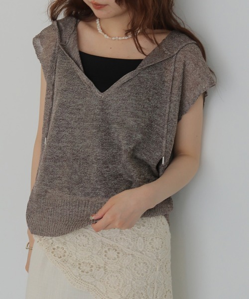 cheriella(シェリエラ)の「【cheriella】ミックスヤーンフーディトップス MIX YARN HOODIE TOP(Tシャツ/カットソー・レディース・ブラウン/アイボリー/チャコールグレー・FREE)」の1枚目の写真