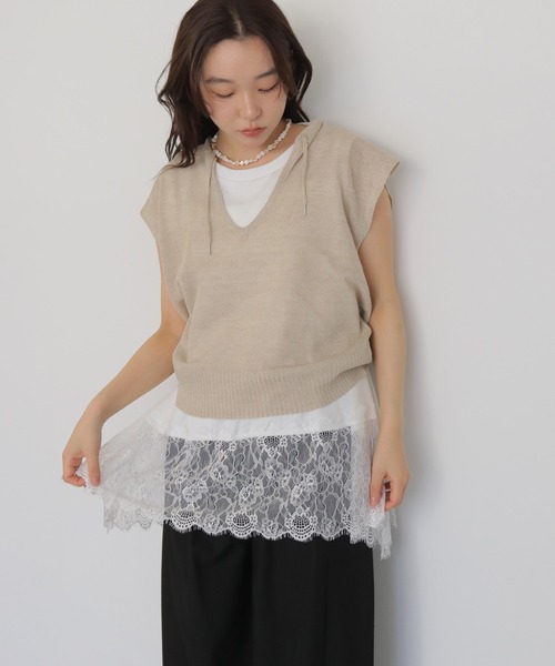 cheriella(シェリエラ)の「【cheriella】ミックスヤーンフーディトップス MIX YARN HOODIE TOP(Tシャツ/カットソー・レディース・ブラウン/アイボリー/チャコールグレー・FREE)」の2枚目の写真