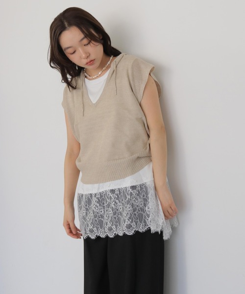 cheriella(シェリエラ)の「【cheriella】ミックスヤーンフーディトップス MIX YARN HOODIE TOP(Tシャツ/カットソー・レディース・ブラウン/アイボリー/チャコールグレー・FREE)」の13枚目の写真