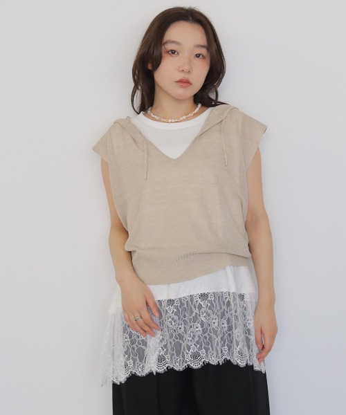 cheriella(シェリエラ)の「【cheriella】ミックスヤーンフーディトップス MIX YARN HOODIE TOP(Tシャツ/カットソー・レディース・ブラウン/アイボリー/チャコールグレー・FREE)」の7枚目の写真