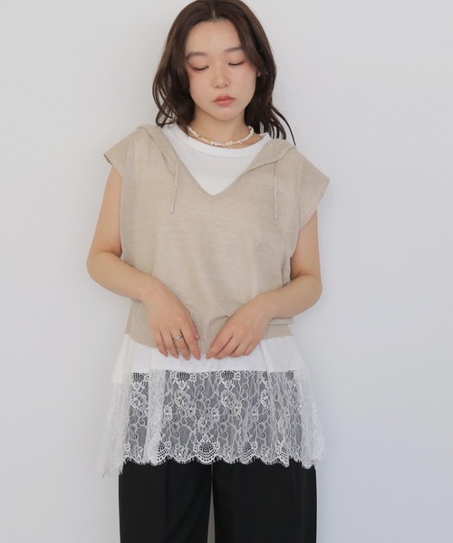 cheriella(シェリエラ)の「【cheriella】ミックスヤーンフーディトップス MIX YARN HOODIE TOP(Tシャツ/カットソー・レディース・ブラウン/アイボリー/チャコールグレー・FREE)」の8枚目の写真