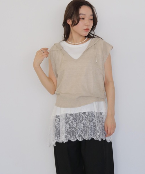 cheriella(シェリエラ)の「【cheriella】ミックスヤーンフーディトップス MIX YARN HOODIE TOP(Tシャツ/カットソー・レディース・ブラウン/アイボリー/チャコールグレー・FREE)」の15枚目の写真