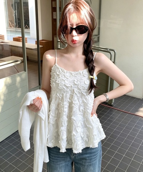 Aelina(エリナ)の「3Dフラワーキャミソール(キャミソール・レディース・ホワイト/スモークピンク・FREE)」の7枚目の写真