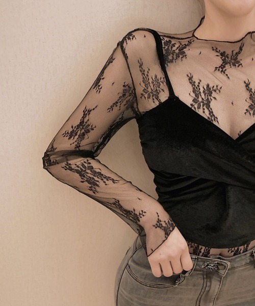 tunee(チュニー)の「【456891】レース柄シースルートップス(RZ)(Tシャツ/カットソー・レディース・ホワイト/ブラック・FREE)」の9枚目の写真