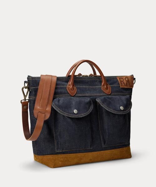 RRL（ダブル アール エル）の「レザートリム インディゴ デニム トート（トートバッグ・メンズ・ネイビー系1・ONE）」の2枚目の写真