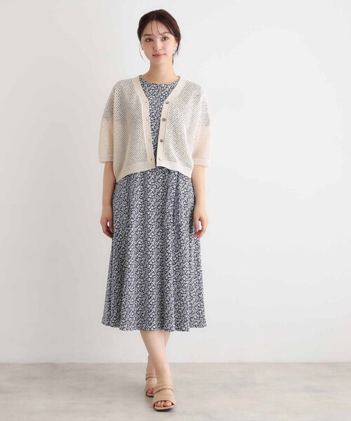 LAURA ASHLEY(ローラアシュレイ)の「【リネン混素材/洗える】フィッシュネットカーディガン(カーディガン/ボレロ・レディース・ブラック/グリーン/アイボリー・40/38)」の5枚目の写真
