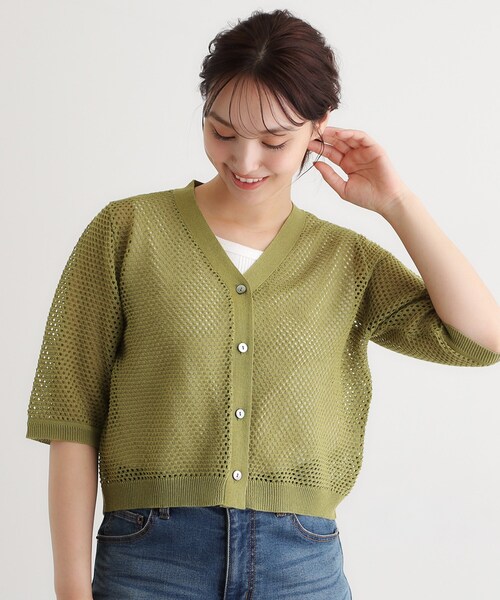 LAURA ASHLEY(ローラアシュレイ)の「【リネン混素材/洗える】フィッシュネットカーディガン(カーディガン/ボレロ・レディース・ブラック/グリーン/アイボリー・40/38)」の12枚目の写真