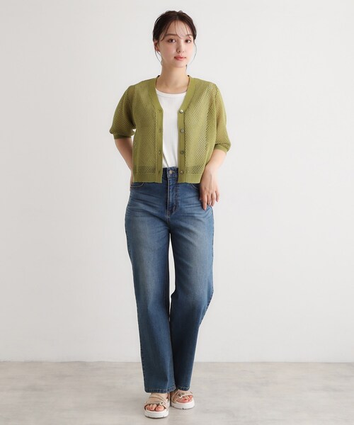 LAURA ASHLEY(ローラアシュレイ)の「【リネン混素材/洗える】フィッシュネットカーディガン(カーディガン/ボレロ・レディース・ブラック/グリーン/アイボリー・40/38)」の13枚目の写真