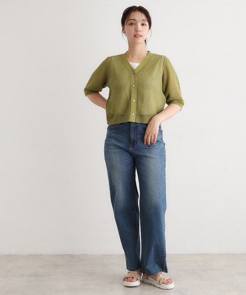 LAURA ASHLEY(ローラアシュレイ)の「【リネン混素材/洗える】フィッシュネットカーディガン(カーディガン/ボレロ・レディース・ブラック/グリーン/アイボリー・40/38)」の14枚目の写真