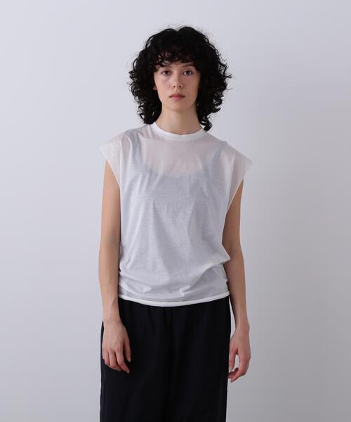 YLEVE(イレーヴ)の「YLEVE / COTTON SHEER JERSEY SLEEVELESS(Tシャツ/カットソー・レディース・ブラック/ホワイト・1)」の1枚目の写真