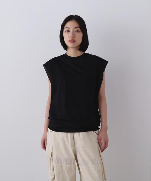 YLEVE(イレーヴ)の「YLEVE / COTTON SHEER JERSEY SLEEVELESS(Tシャツ/カットソー・レディース・ブラック/ホワイト・1)」の2枚目の写真