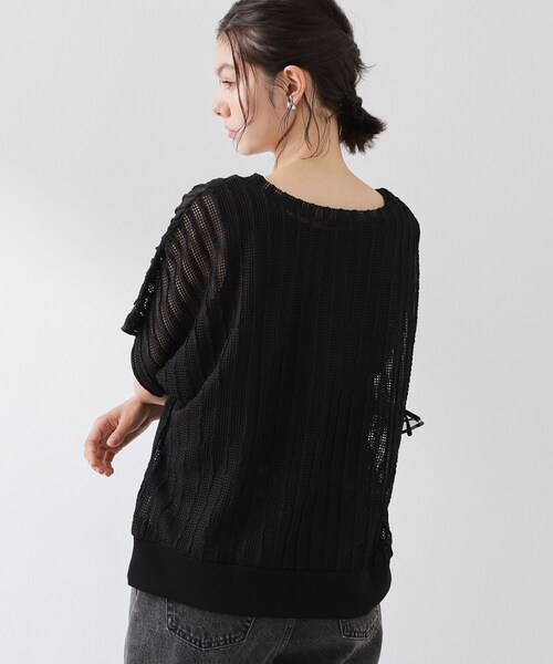 THE SHOP TK （ザ ショップ ティーケー ）の「見た目涼やか メッシュジャカードトップス（Tシャツ/カットソー・レディース・ブラック/サンドベージュ・99）」の3枚目の写真