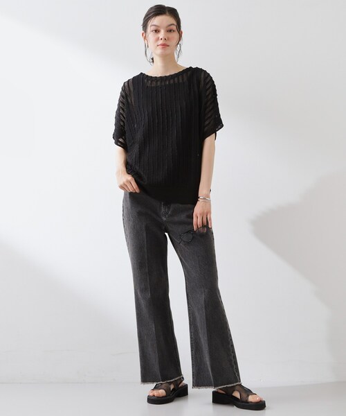 THE SHOP TK （ザ ショップ ティーケー ）の「見た目涼やか メッシュジャカードトップス（Tシャツ/カットソー・レディース・ブラック/サンドベージュ・99）」の4枚目の写真