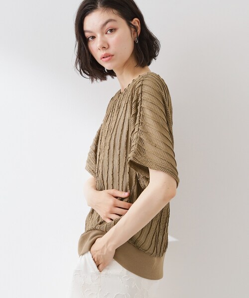 THE SHOP TK （ザ ショップ ティーケー ）の「見た目涼やか メッシュジャカードトップス（Tシャツ/カットソー・レディース・ブラック/サンドベージュ・99）」の6枚目の写真