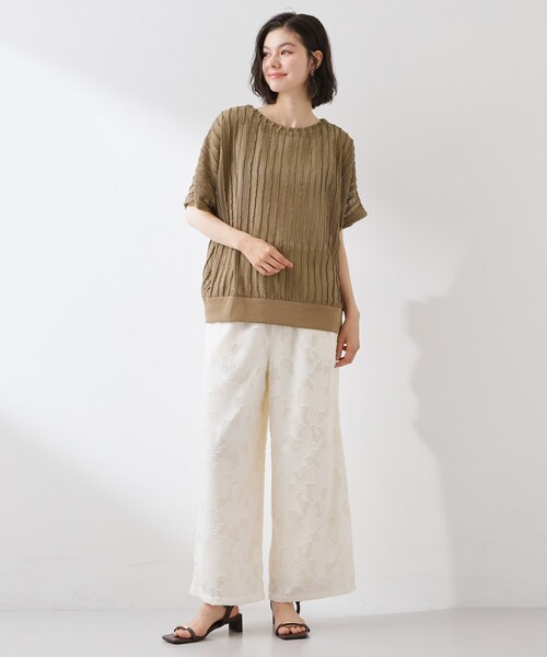 THE SHOP TK （ザ ショップ ティーケー ）の「見た目涼やか メッシュジャカードトップス（Tシャツ/カットソー・レディース・ブラック/サンドベージュ・99）」の7枚目の写真