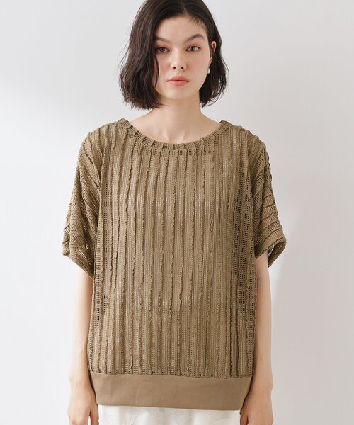 THE SHOP TK （ザ ショップ ティーケー ）の「見た目涼やか メッシュジャカードトップス（Tシャツ/カットソー・レディース・ブラック/サンドベージュ・99）」の9枚目の写真