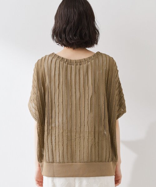 THE SHOP TK （ザ ショップ ティーケー ）の「見た目涼やか メッシュジャカードトップス（Tシャツ/カットソー・レディース・ブラック/サンドベージュ・99）」の11枚目の写真