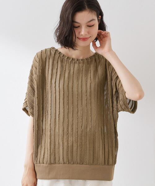 THE SHOP TK （ザ ショップ ティーケー ）の「見た目涼やか メッシュジャカードトップス（Tシャツ/カットソー・レディース・ブラック/サンドベージュ・99）」の17枚目の写真