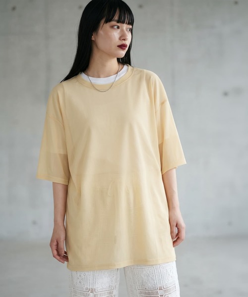 STYLE DELI(スタイルデリ)の「【BLK001】シアー半袖プルオーバー(Tシャツ/カットソー・レディース・ブラック/ブルー/イエロー・FREE)」の3枚目の写真