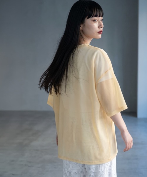 STYLE DELI(スタイルデリ)の「【BLK001】シアー半袖プルオーバー(Tシャツ/カットソー・レディース・ブラック/ブルー/イエロー・FREE)」の18枚目の写真