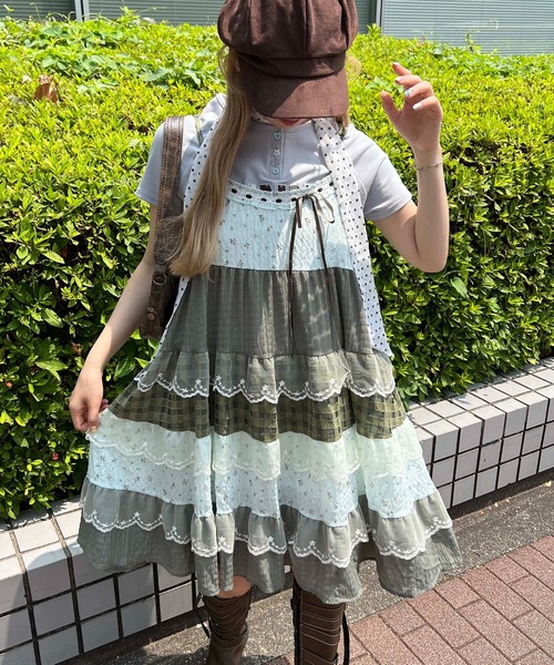WC（ダブル シー）の「パッチワークキャミワンピース（ワンピース・レディース・グリーン/ブラック・FREE）」の11枚目の写真